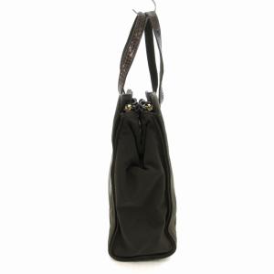 BALLY トートバッグ ハンドバッグ ナイロン パイソン レザー 切替 Bロゴ ゴールド金具 茶 ダークブラウン