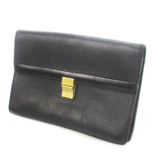 クラッチバッグ セカンドバッグ レザー 本革 切替 ストラップ収納 ゴールド金具 ロゴ 黒 ブラック /CK10