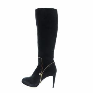 ロングブーツ スエード ガンチーニ ピンヒール サイドジップ ロゴ 6 23.5cm 黒 ブラック GY18