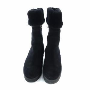 Salvatore Ferragamo FALCON 厚底ブーツ スエード サイドジップ ミドル ムートン ロゴ 6.5 24cm 黒 ブラック GY17