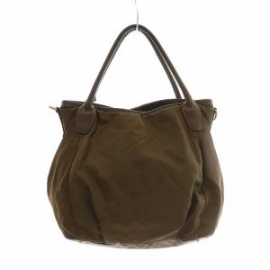 PRADA ハンドバッグ トート ナイロン レザー マグネット 内側総柄 ロゴ ゴールド金具 茶色 ブラウン /XZ
