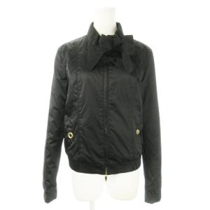 ブルゾンジャケット ダブルジップ リボン 裏地ドット柄 40 S 黒 ブラック /AO6 GY17