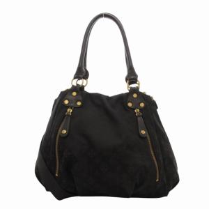 ショルダーバッグ ハンドバッグ 2WAY モノグラム ナイロン レザーハンドル ゴールド金具 黒 ブラック