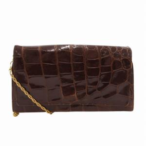 チェーンショルダー バッグ 斜め掛け シャイニング クロコダイル シャイニークロコ レザー 茶 ブラウン
