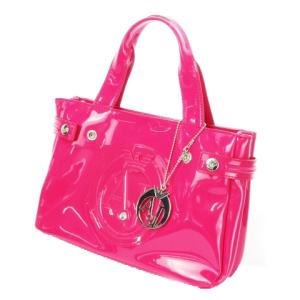ハンドバッグ エナメル ロゴ エンボス 刻印 チャーム付き ビジュー PVC ピンク /CK3 GY18
