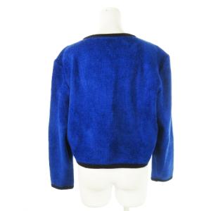 YVES SAINT LAURENT ヴィンテージ カーディガン ニット 長袖 フロント柄 インターシャ 切替 トリム M 青 ブルー /CK18