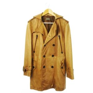 NICHIWA レザートレンチコート ダブル ミドル 本革 ラム 羊革 しなやか M 茶 ブラウン キャメル
