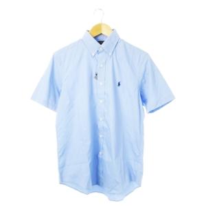 POLO RALPH LAUREN シャツ ワイシャツ Yシャツ ボタンダウン 半袖 COOLMAX ナイロン ロゴ 刺繍 ワンポイント とろみ感 薄手 S 青