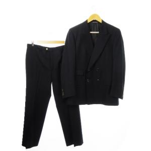 ダブルスーツ 2点セット セットアップ テーラードジャケット 総裏地 本切羽 スラックス ストレート ウール 紺 ネイビー