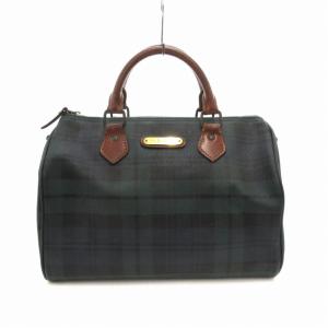 ミニボストンバッグ ブラックウォッチ PVC ロゴ チェック柄 レザーチャーム 緑 グリーン 黒 ブラック