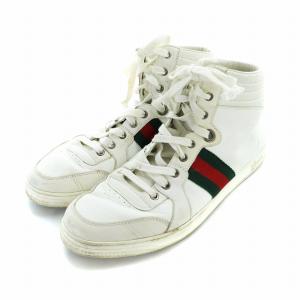 GUCCI ハイカットスニーカー シューズ 靴 ロゴ レザー インターロッキングG シェリーライン 8.5 27.5cm 白 ホワイト