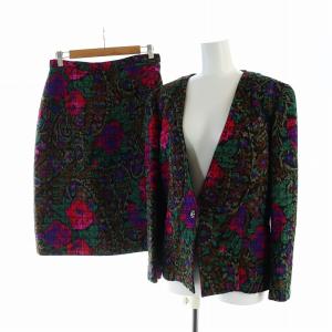 ETRO ヴィンテージ セットアップ上下 ノーカラージャケット ミドルスカート 長袖 総裏地 ビジューボタン 1B