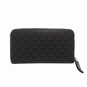EMPORIO ARMANI エンポリオアルマーニ 総柄 長財布 ラウンド 箱付 長財布 ウォレット レザー ロゴ 総柄 ラウンドファスナー 黒