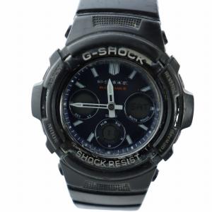 腕時計 ウォッチ 電波ソーラー デイト カレンダー付き ロゴ アナデジ 黒 ブラック AWG-M100SB