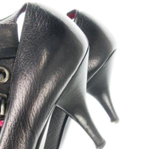 miumiu ハイヒールパンプス ポインテッドトゥ レザー 本革 ベルト 36 23.0cm 黒 ブラック ピンク /CK5