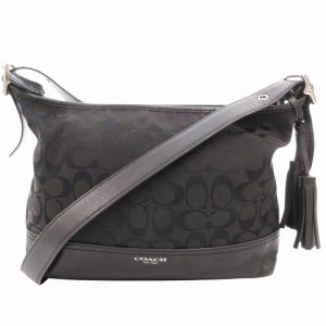 25664 シグネチャー ショルダーバッグ 斜め掛け クロスボディ ロゴ キャンバス レザー 黒 ブラック