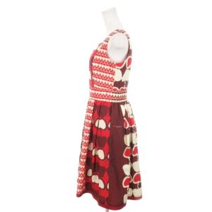 M'S GRACY ワンピース ミモレ ロング スクエアネック ノースリーブ グログランテープ 総柄 アップル ロゴ 38 M 赤 レッド