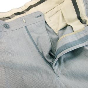 BURBERRY LONDON パンツ スラックス ストレート センタープレス シルク混 絹 W88 青 ブルー