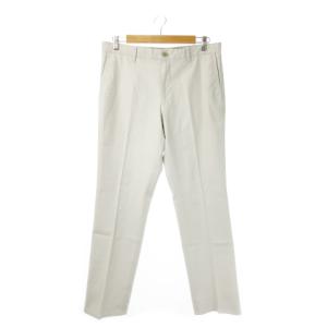 コットンパンツ ストレート ジップアップ センタープレス ロゴプレート W88 白 ホワイト くすみ /MN2