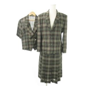 スーツ セットアップ 上下 3点セット テーラードジャケット スカート ミモレ ロング プリーツ チェック柄