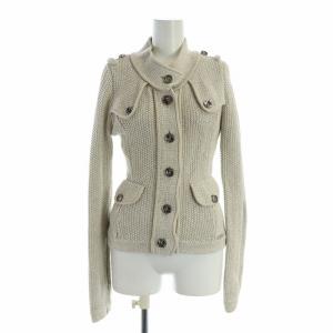 ニットジャケット 長袖 シングル 銀ボタン 麻混 リネン混 ロゴボタン 38 S アイボリー GY27