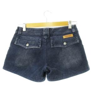 BURBERRY BLUE LABEL コーデュロイショートパンツ ヒゲ ユーズド加工 ロゴ 36 S 青 ブルー