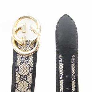 GUCCI オールドグッチ ヴィンテージ ベルト インターロッキング GGキャンバス 90 32 ゴールド金具 紺