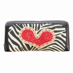 長財布 ウォレット 小銭入れあり ゼブラ柄 スパンコール ビーズ ハート 白 黒 ピンク /JS GY18
