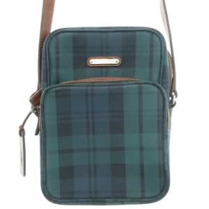 ショルダーバッグ PVC レザー ブラックウォッチ ロゴプレート 緑 グリーン