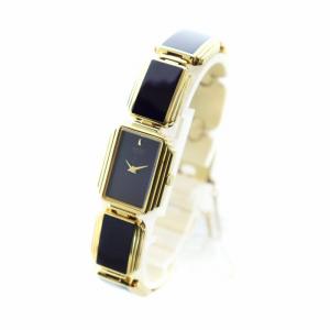SEIKO ジャンク品 腕時計 ウォッチ クォーツ ロゴ 黒文字盤 スクエア ゴールド色 黒 ブラック 1220-5060 GY18