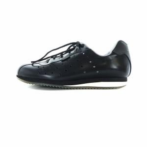 スポーツライン スニーカーシューズ 靴 パンチングレザー ロゴ 35.5 22.5cm 黒 ブラック GY18