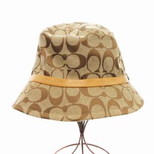 バケットハット シグネチャー キャンバス レザー S 茶 ベージュ /JS GY11