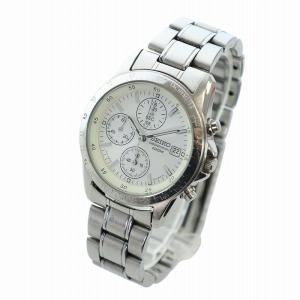 SEIKO 腕時計 ウォッチ クォーツ 白文字盤 デイト カレンダー付き クロノグラフ ロゴ シルバー色 7T92-0DW0