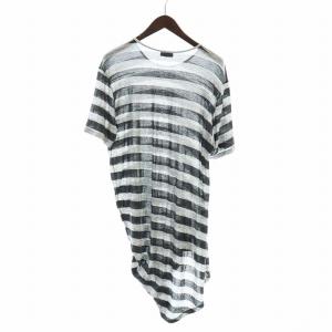 DIOR HOMME Tシャツ 半袖 カットソー アシンメトリー ボーダー ロゴ S 黒 ブラック グレー GY27 /MQ