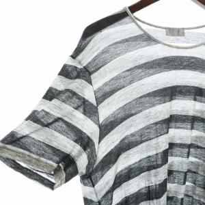 DIOR HOMME Tシャツ 半袖 カットソー アシンメトリー ボーダー ロゴ S 黒 ブラック グレー GY27 /MQ