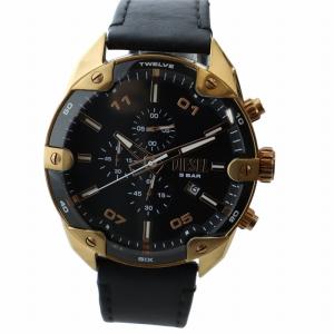 腕時計 ウォッチ クォーツ クロノグラフ デイト カレンダー付き 黒文字盤 ロゴ ゴールド色 黒 ブラック