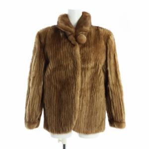 銀サガ ELEGANS 毛皮コート ミンクファー ミドル 総裏地 長袖 ネーム刺繍入り 13 LL 茶