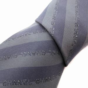 ネクタイ ビジネス ストライプ ロゴ 絹 シルク グレー 青 ブルー /FT