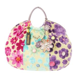 ハンドバッグ ジャカード ファブリック ベロア チャーム付き トート付き ロゴ ボタンデザイン 花柄 配色