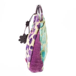 Think Bee ハンドバッグ ジャカード ファブリック ベロア チャーム付き トート付き ロゴ ボタンデザイン 花柄 配色