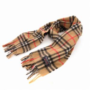 ヴィンテージ マフラー ノバチェック フリンジ カシミア ロゴ 茶（2024