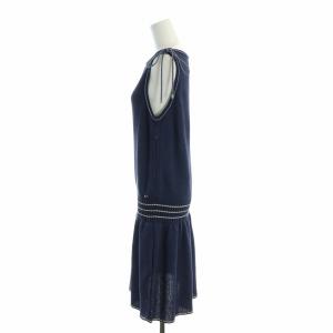 CHANEL ノースリーブワンピース リボン ニット 42 ネイビー