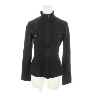 リブニット ジャケット スタンドカラー ダブルジップ 比翼 切替 胸ポケット ノバチェック 2 M 黒