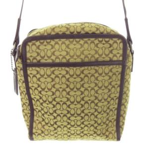 COACH ショルダーバッグ キャンバス シグネチャー ロゴチャーム 茶 ブラウン