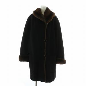 バスラー BASLER ロングコート アウター ウール アンゴラ混 ファー 毛皮 ミンク 9 M 黒 ブラック
