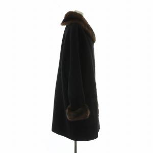 Leilian バスラー BASLER ロングコート アウター ウール アンゴラ混 ファー 毛皮 ミンク 9 M 黒 ブラック