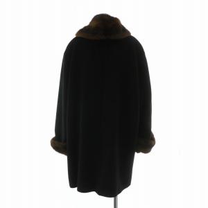 Leilian バスラー BASLER ロングコート アウター ウール アンゴラ混 ファー 毛皮 ミンク 9 M 黒 ブラック