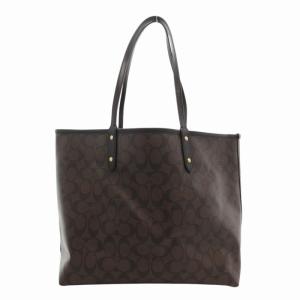 COACH シグネチャー トートバッグ リバーシブル PVC ロゴ金具 茶 ブラウン 黒 ブラック