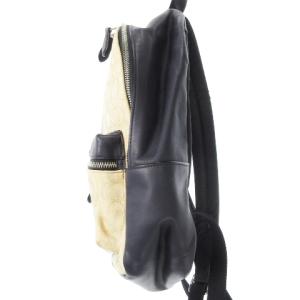 COACH リュックサック デイパック キャンバス 切替 レザー 革 シグネチャー ライン ロゴ チャーム付き ベージュ 紺 ネイビー