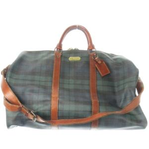 ボストンバッグ 2way ショルダーバッグ 旅行バッグ PVC チェック ロゴ 緑 グリーン /AO1